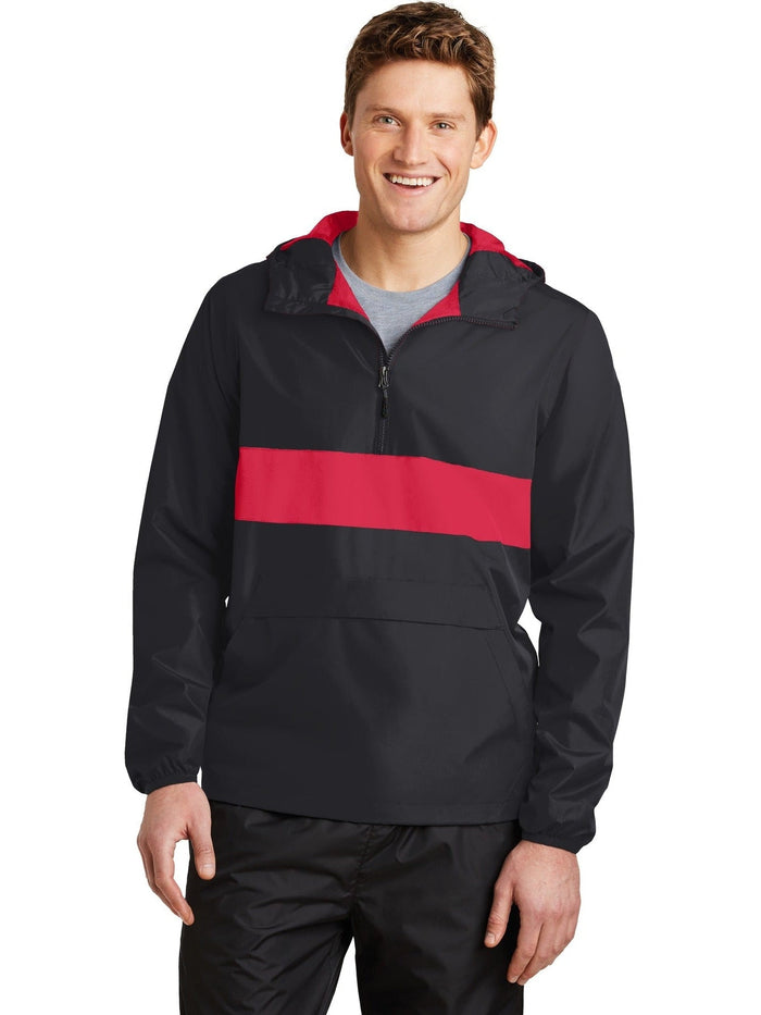 Sport-Tek Zipped Pocket Anorak-Regular-Sport-Tek-Black/True Red-S-Thread Logic