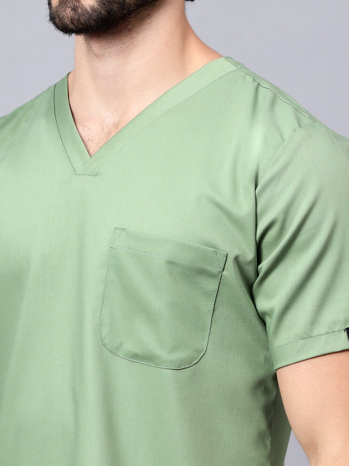 Stretchable (2Way) Men Pista Green V-Neck With Jogger Scrub Set