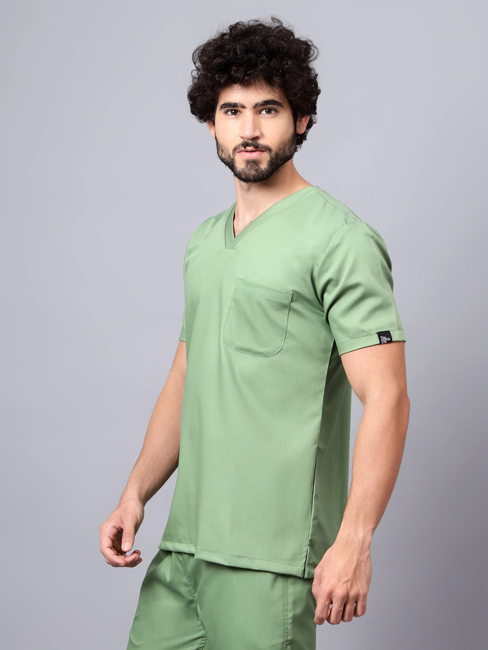 Stretchable (2Way) Men Pista Green V-Neck With Jogger Scrub Set