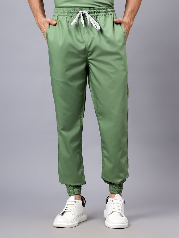 Stretchable (2Way) Men Pista Green V-Neck With Jogger Scrub Set