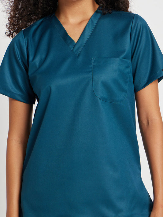Stretchable (2Way) Women Forest Green V-Neck Scrub Top