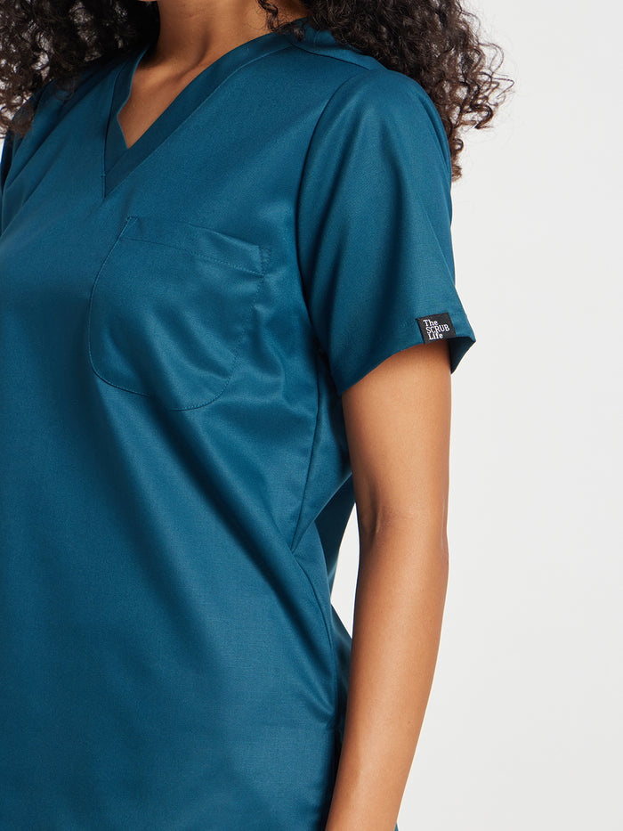 Stretchable (2Way) Women Forest Green V-Neck Scrub Top