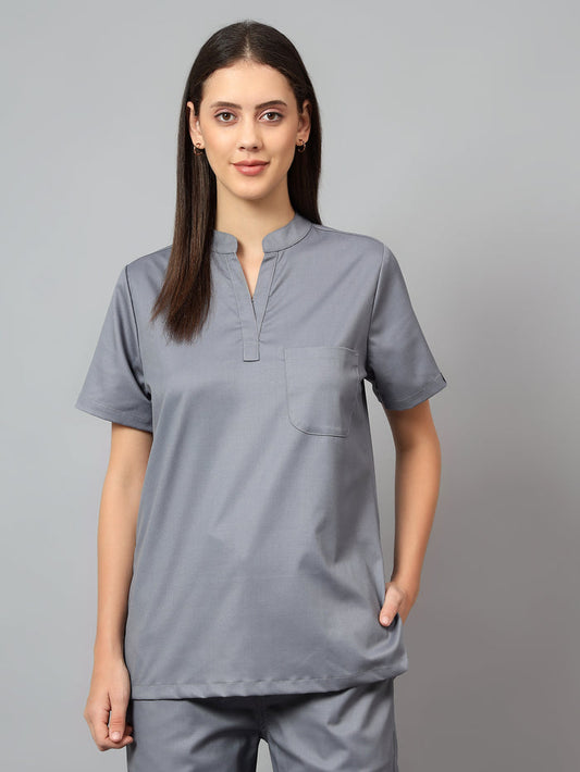 Stretchable (2Way) Women Graphite Mandarin Neck Scrub Top