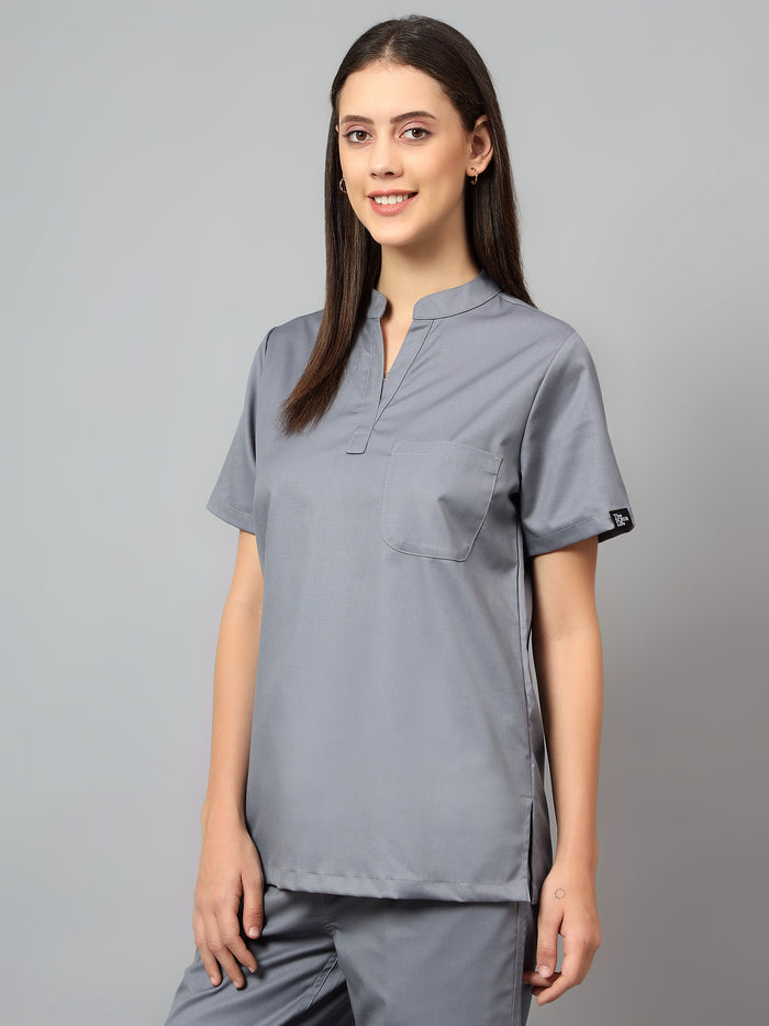 Stretchable (2Way) Women Graphite Mandarin Neck Scrub Top
