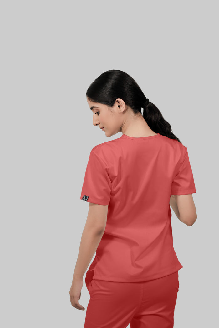 Stretchable (2Way) Women Peach V-Neck Scrub Top