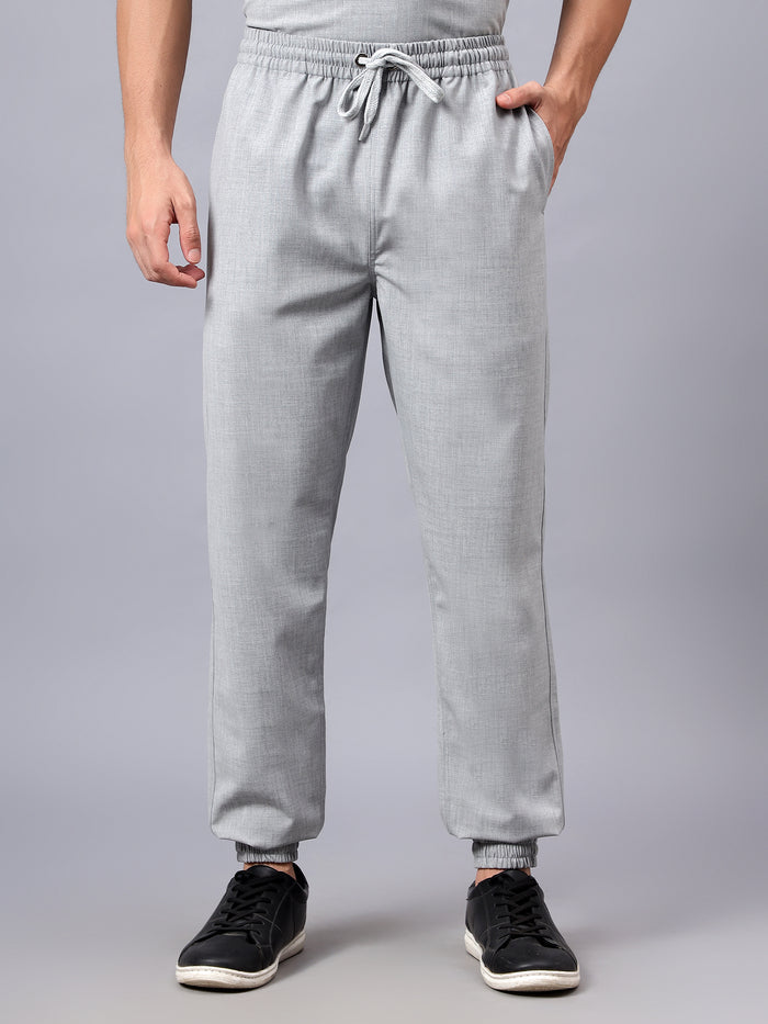 Stretchable (4Way) Men Light Grey Mandarin Neck with Jogger Scrub Set