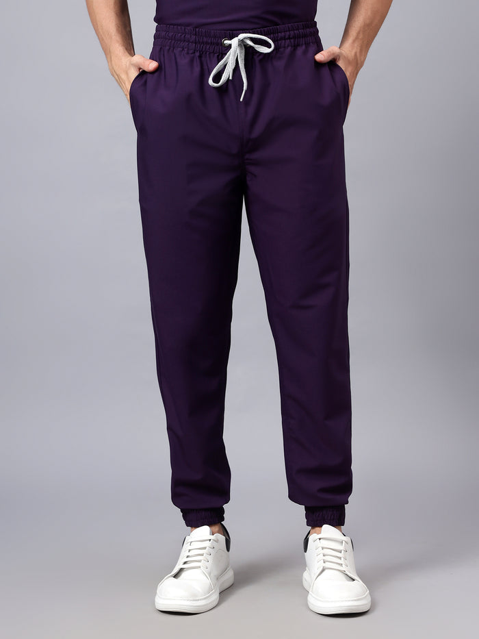 Stretchable (4Way) Men Violet Mandarin Neck with Jogger Scrub Set