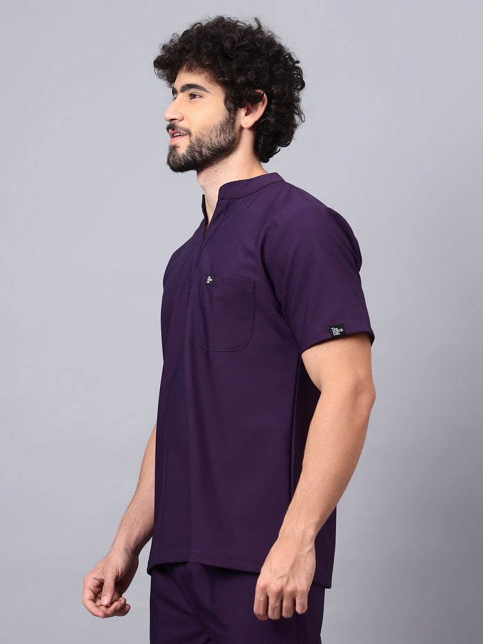 Stretchable (4Way) Men Violet Mandarin Neck with Jogger Scrub Set