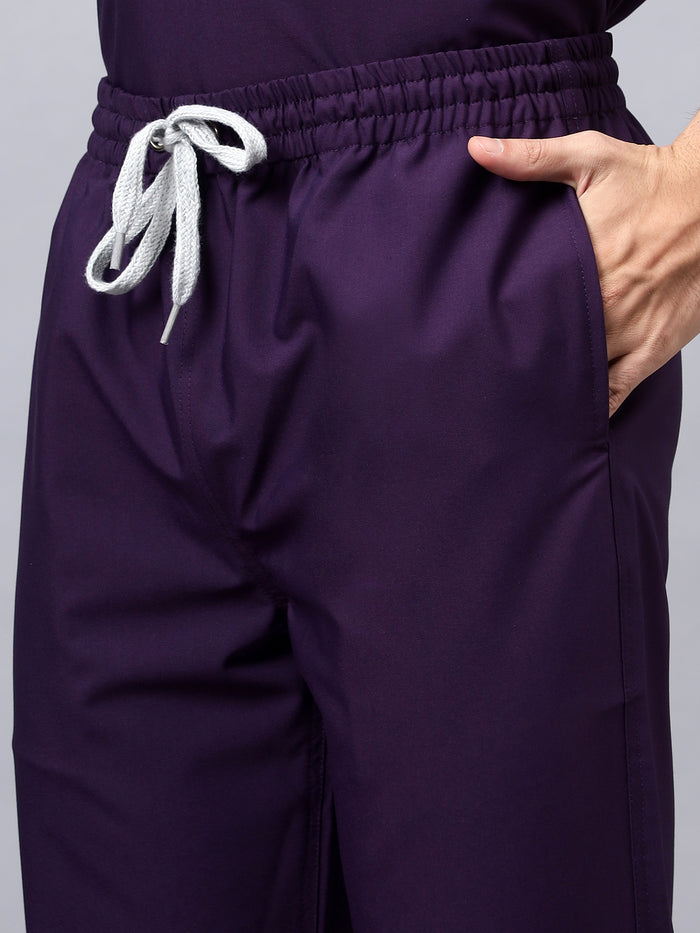 Stretchable (4Way) Men Violet Mandarin Neck with Jogger Scrub Set