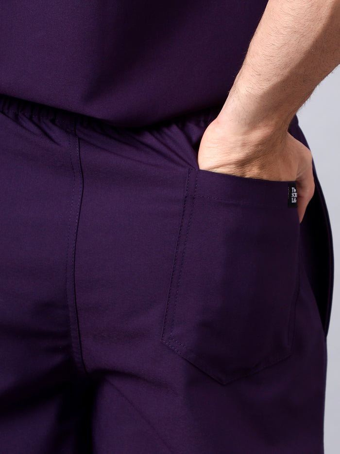 Stretchable (4Way) Men Violet Mandarin Neck with Jogger Scrub Set
