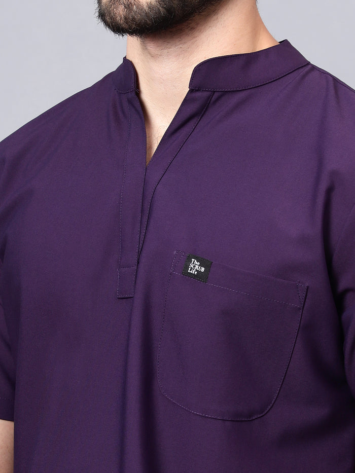 Stretchable (4Way) Men Violet Mandarin Neck with Jogger Scrub Set