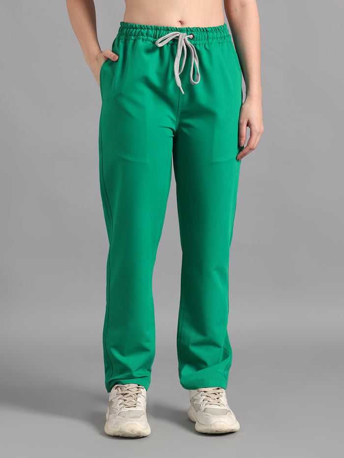 Stretchable (4Way) Sea Green Women Flex Zip Neckline Top With Straight Pants