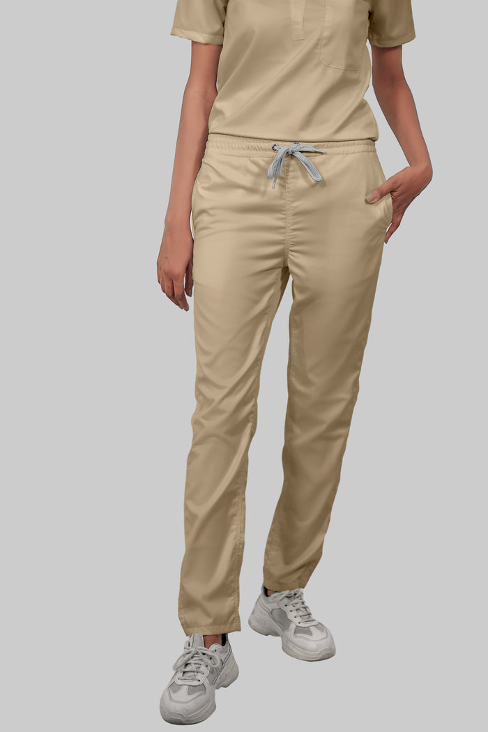 Stretchable (4Way) Women Beige Straight Scrub Pant