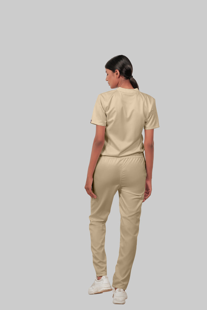 Stretchable (4Way) Women Beige Straight Scrub Pant