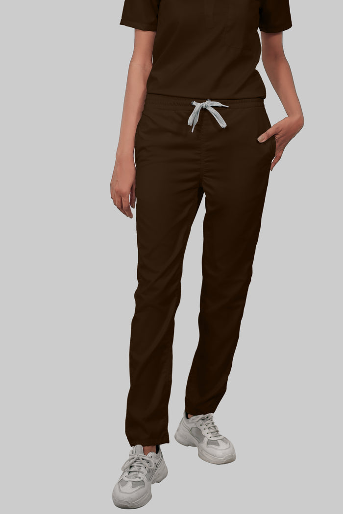 Stretchable (4Way) Women Brown Straight Scrub Scrub Pant