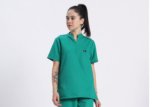 Stretchable (4Way) Women Sea Green Mandarin Neck Scrub Top