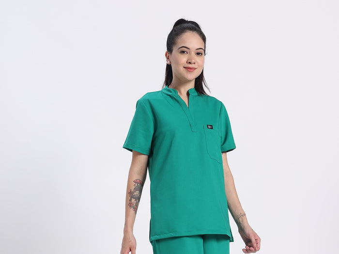 Stretchable (4Way) Women Sea Green Mandarin Neck Scrub Top