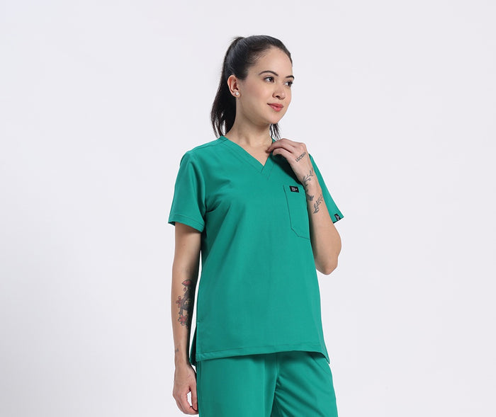 Stretchable (4Way) Women Sea Green V-Neck Scrub Top