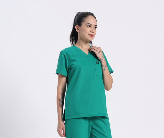 Stretchable (4Way) Women Sea Green V-Neck Scrub Top