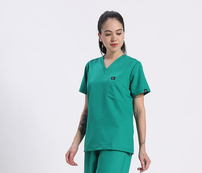 Stretchable (4Way) Women Sea Green V-Neck Scrub Top