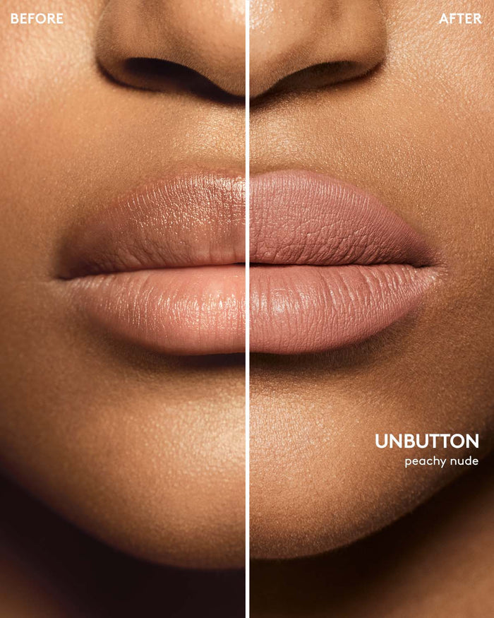 before and after of medium skin toned model wearing stunna lip paint in shade unbutton
