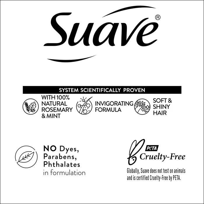 SUAVE 100% Natural Rosemary & Mint Invigorating Shampoo شامبو طبيعي 100% بخلاصة إكليل الجبل والنعناع المنعش من سواف