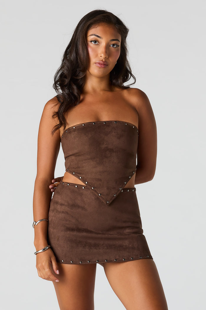 Suede Studded Halter Mini Skort