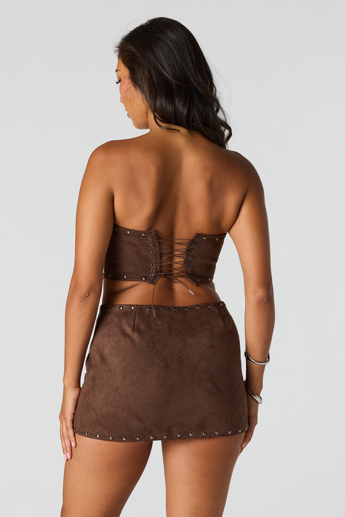 Suede Studded Halter Mini Skort