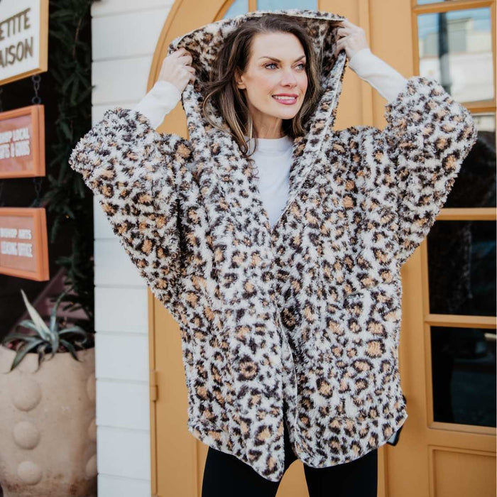 Tan Leopard Lightweight BODY WRAP with Hood and Pockets
