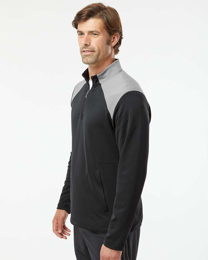 no-logo Adidas Textured Mixed Media Quarter-Zip Pullover-Outerwear-Adidas-Thread Logic