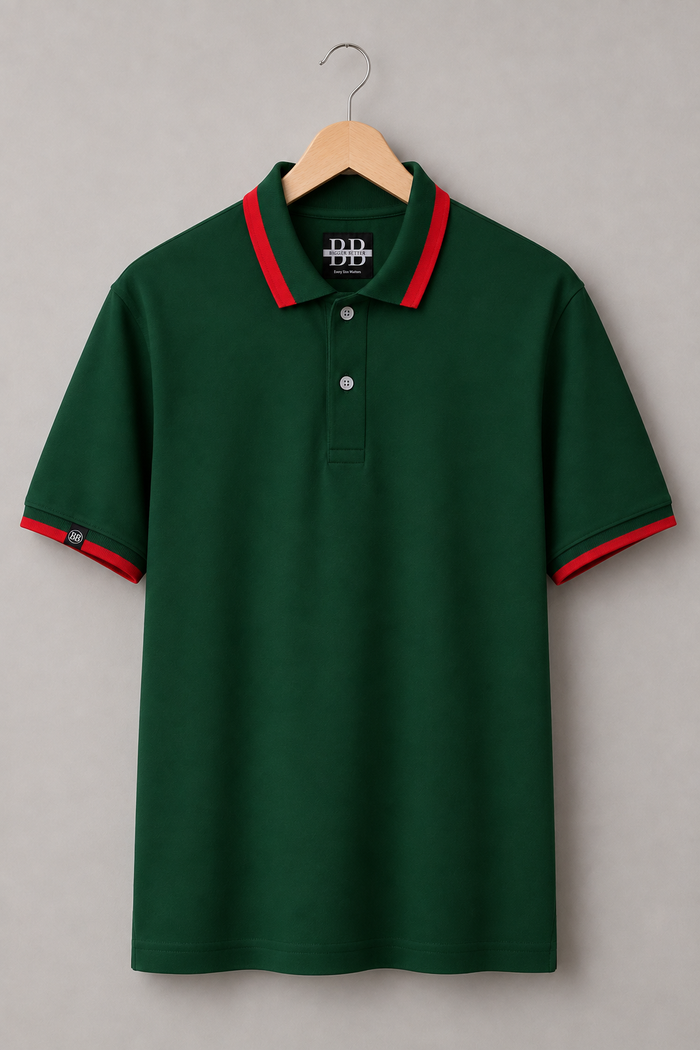 The Luxe Forest Striped Collar Polo Tshirt