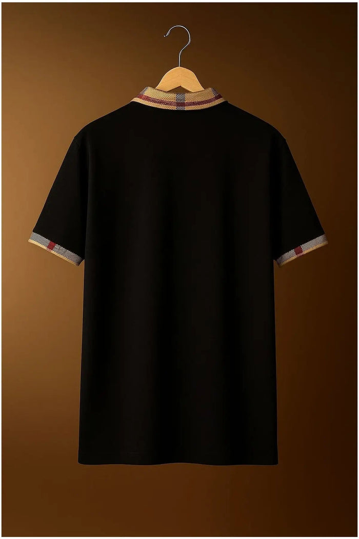 The Regal Check Collar Black Polo Tshirt (Cotton Blend)