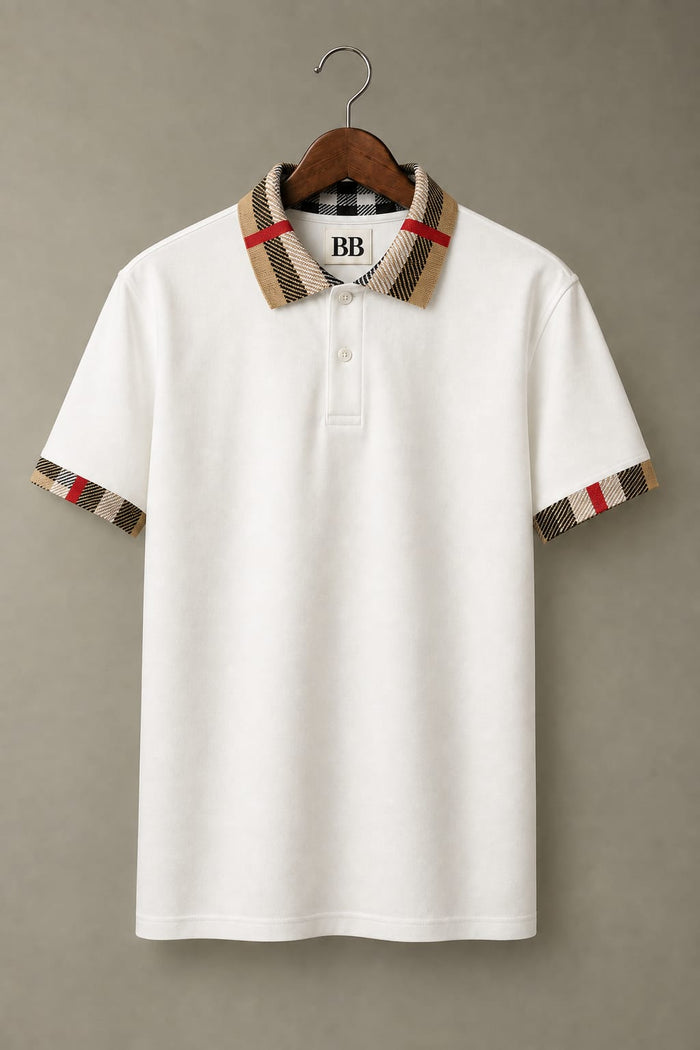 The Regal Check Collar White Polo Tshirt