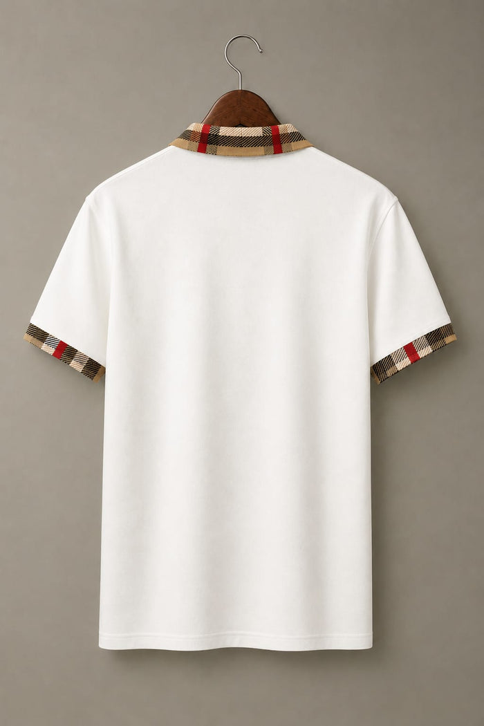 The Regal Check Collar White Polo Tshirt