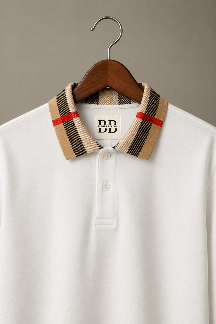 The Regal Check Collar White Polo Tshirt