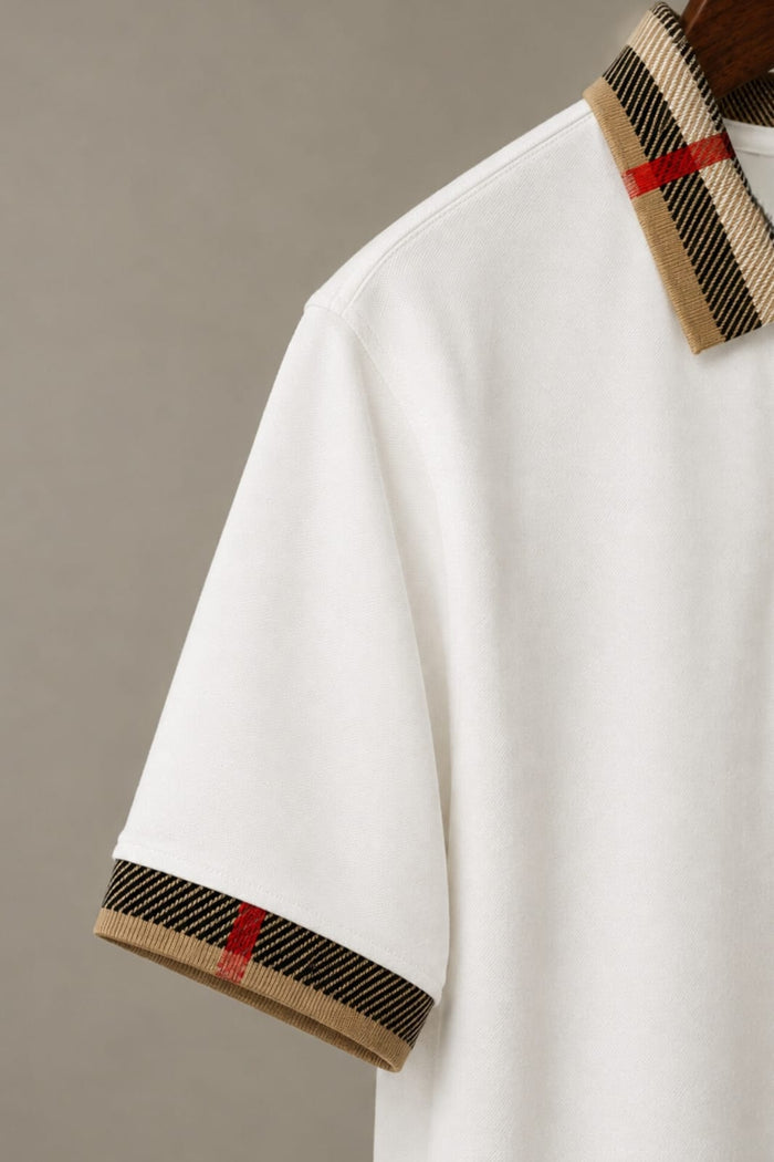 The Regal Check Collar White Polo Tshirt