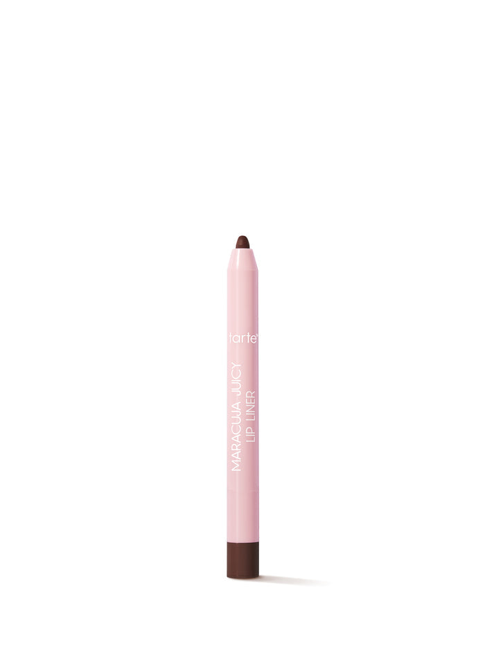 Pink lip liner with brown tip on a white background