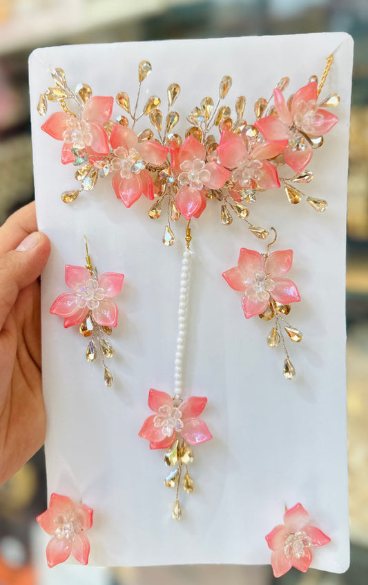 Trendy Acrylic Crystal Shine Flower Jewellery 013