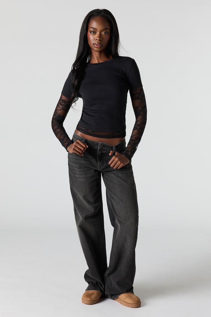 Twofer Lace Long Sleeve Top