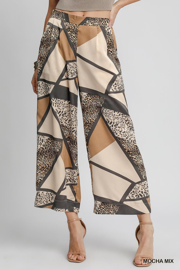 Umgee Abstract Satin Wide Leg Pants