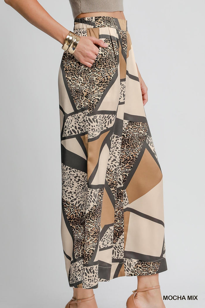 Umgee Abstract Satin Wide Leg Pants