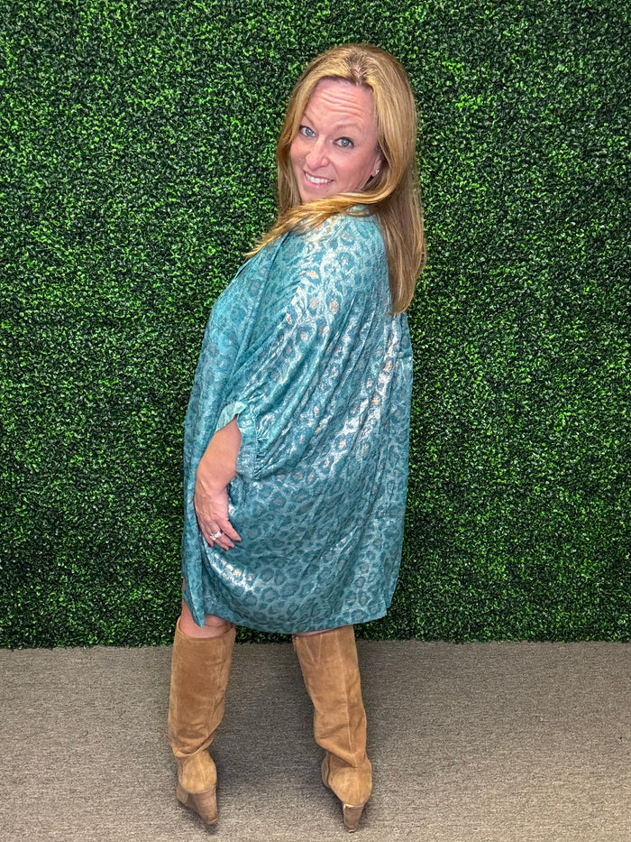 Umgee Metallic Leopard V Neck Mini