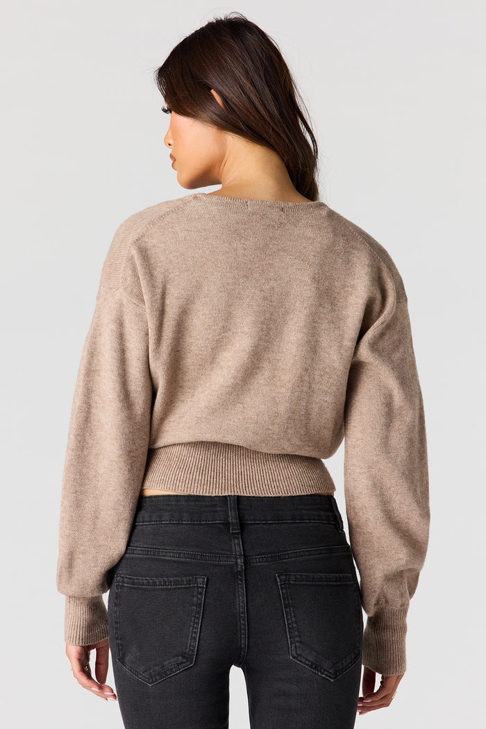 V-Neck Wrap Knit Long Sleeve Top