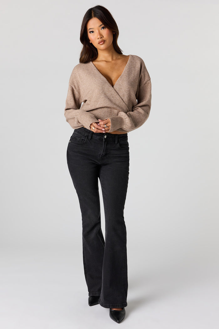 V-Neck Wrap Knit Long Sleeve Top