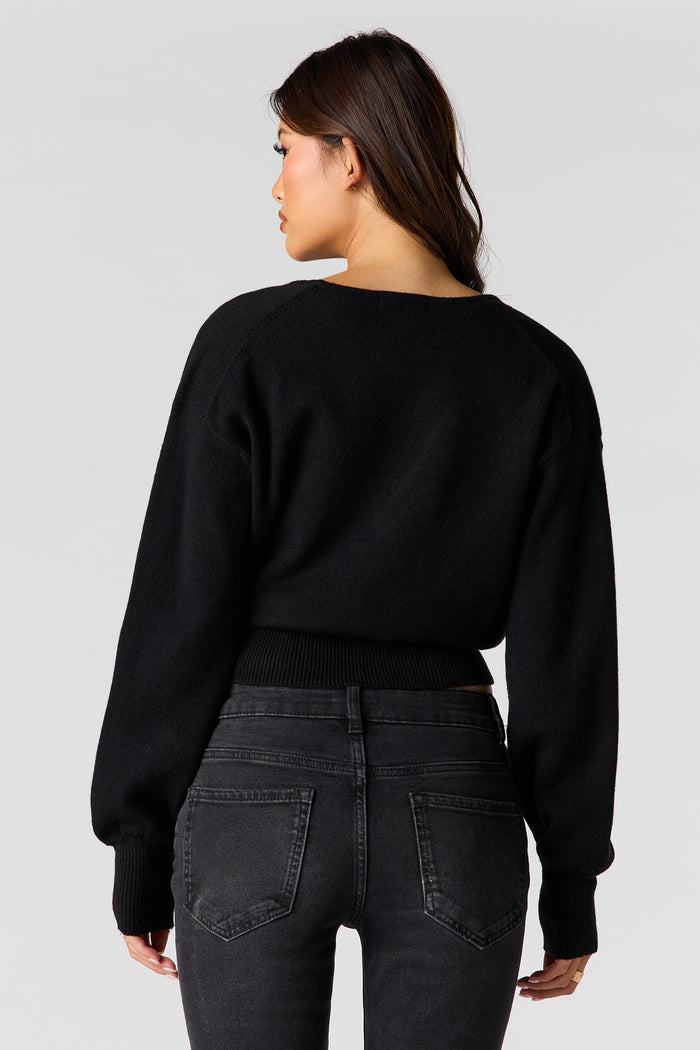 V-Neck Wrap Knit Long Sleeve Top