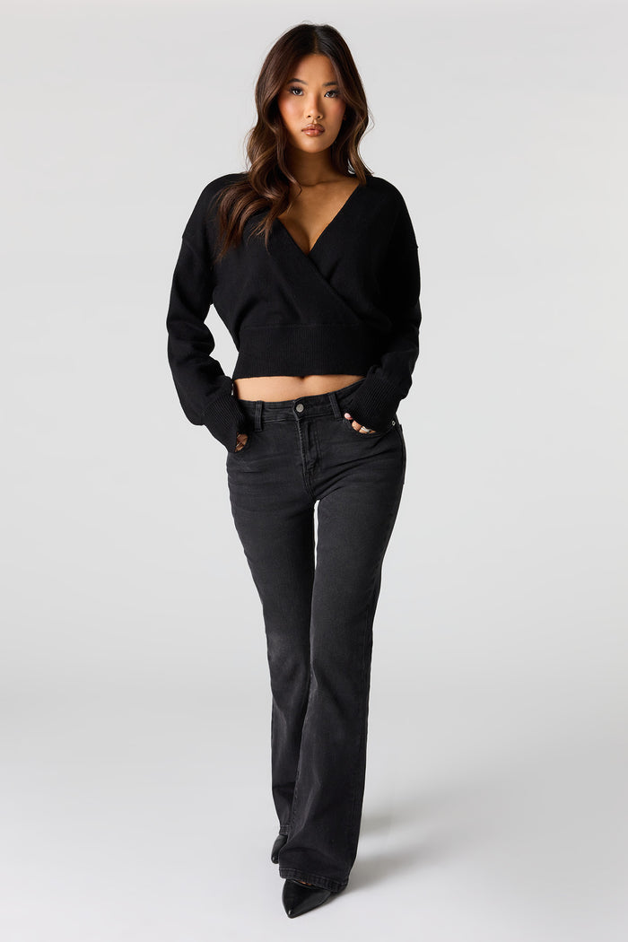 V-Neck Wrap Knit Long Sleeve Top