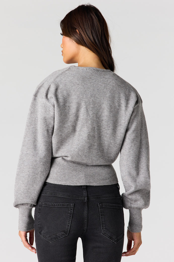 V-Neck Wrap Knit Long Sleeve Top
