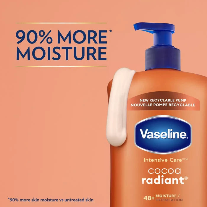 VASELINE Intensive Care Cocoa Radiant 48H Hydration Lotion فازلين لوشن العناية المكثفة بزبدة الكاكاو لترطيب يدوم 48 ساعة
