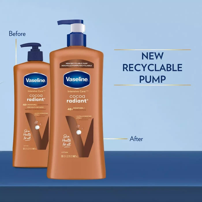 VASELINE Intensive Care Cocoa Radiant 48H Hydration Lotion فازلين لوشن العناية المكثفة بزبدة الكاكاو لترطيب يدوم 48 ساعة