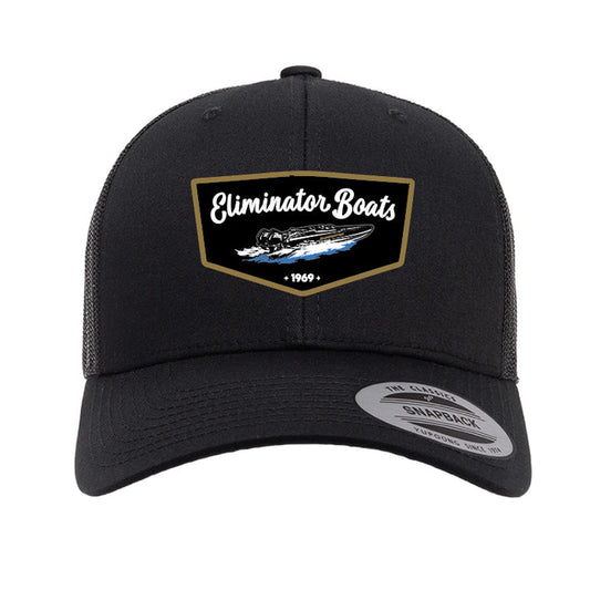 Vintage Script Patch Curved Bill Snapback Hat - Black